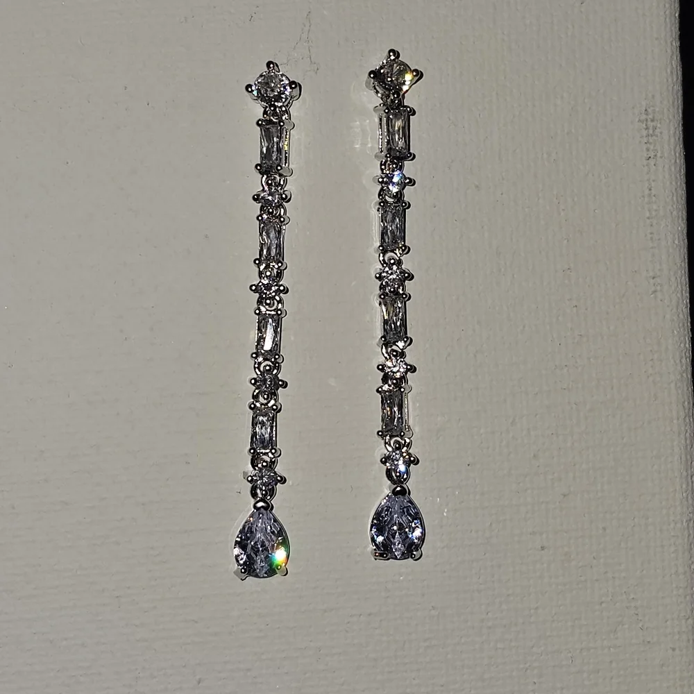 Elegant Silver & CZ Stone Drop Earrings
